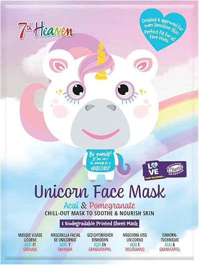 7th Heaven Unicorn Face Sheet Mask with Acai and Pomegranate 1 ct