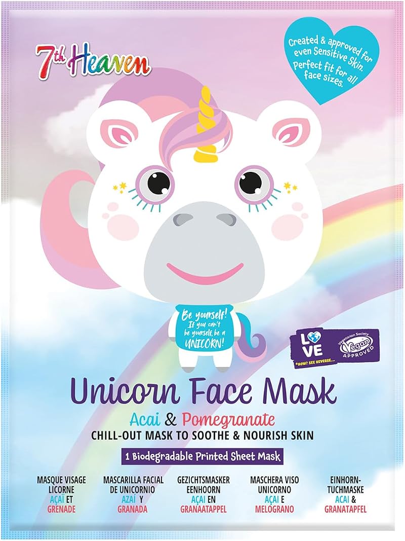 7th Heaven Unicorn Face Sheet Mask with Acai and Pomegranate 1 ct