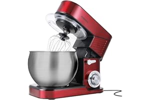 Stand Mixer, CUSIMAX 6.5QT Stainless Steel kitchen Electric Mixer 6-Speeds Tilt-Head Dough Mixers for Home Use with Dough Hook, Wire Whisk & Flat Beater, Splash Guard, Red
