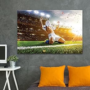 Canvas Wall Art Sports Theme - Soccer Player Kneeling on The Ground Celebrating a Goal - Giclee Print Gallery Wrap Modern Home Art Ready to Hang - 12x18 inches