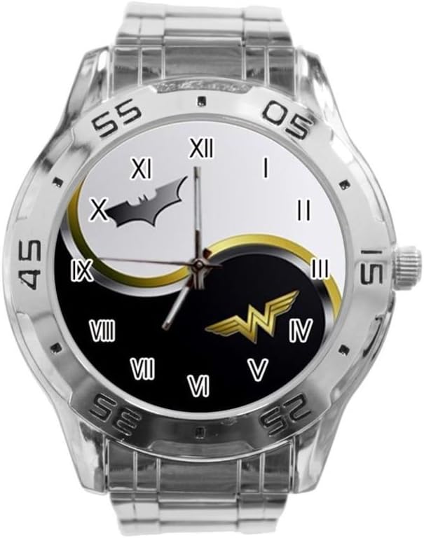 Batman Wonder Woman Ying Yang Custom Fashion Adult's Stainless Steel Strap Wrist Watch as a Nice Gift