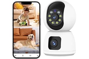 DYPCO Indoor Security Camera Dual Lens, 2K Pan/Tilt Baby/Dog/Pet Camera with Phone app, 2.4G/5GHz WiFi Security Cameras Wireless indoor for Home Security, 2-Way Talk,Motion Tracking and Alarm,Night Vision