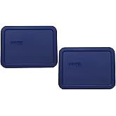 Pyrex 7210-PC (3-Cup) Blue Food Storage Lid (2-Pack) - Made in USA | BPA-Free Plastic | Rectangle Shape | Replacement Cover | Designed For 7210 Glass Dish | Dishwasher Safe | Meal Prep