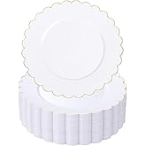 SUT 72 Pcs White Plates Disposable, White Plastic Plates With Gold Trim, 10.25 Inch Gold Dinner Plates, Fancy Plastic Plates, Plates Disposable Heavy Duty for Parties, Banquets