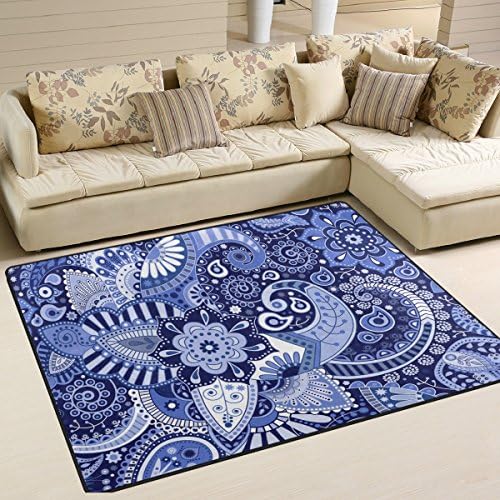 Bohemian Floral Hippie Print Playmat Floor Mat For Dining Room Living Room Bedroom, 7'x5' and 5'3"x4'