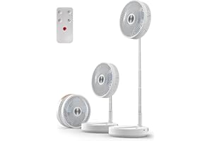 Primevolve 10" Portable Oscillating Fan, Up to 32 Hours Battery Operated Fan with Remote, Foldaway Fan with Adjustable Height, 4 Speeds & Timer, Rechargeable Fan for Bedroom Camping Travel