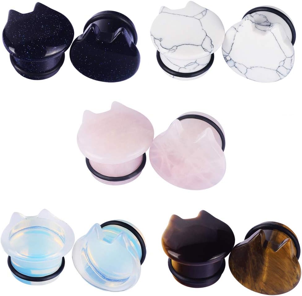 YOFANST Organic Stone Cute Cat Ear Stretching Plugs Gauge from 2g to 5/8"