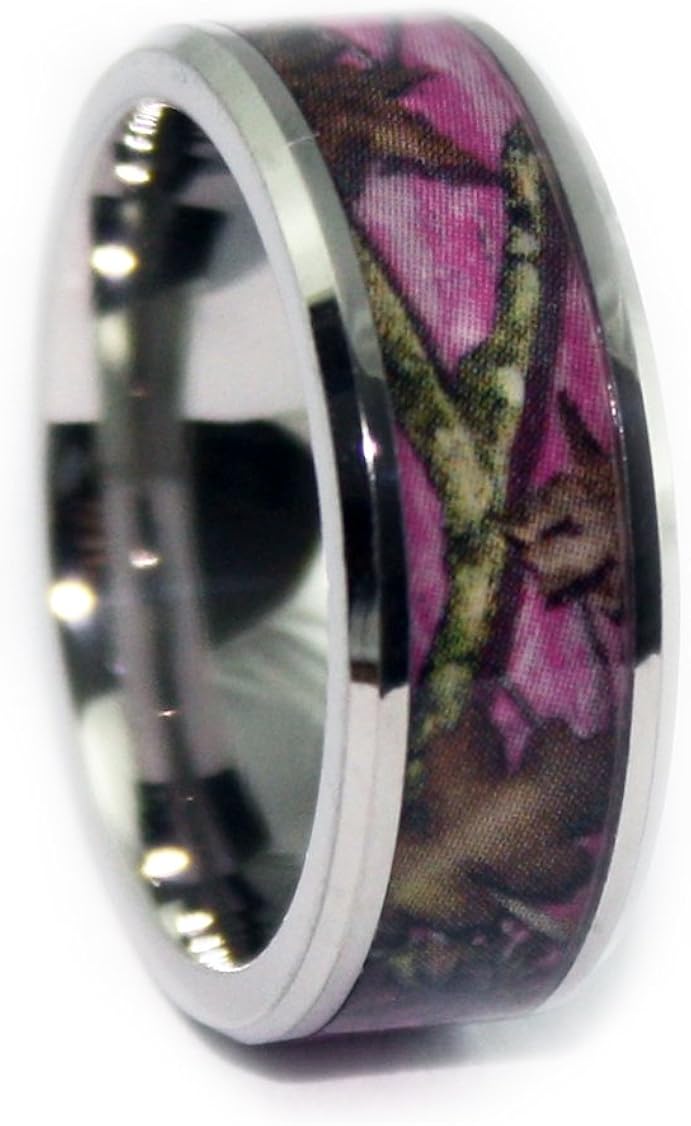 Pink Camo Wedding Rings By 1 Camo Pink Camo Promise Rings Beveled Ring Amazon Com