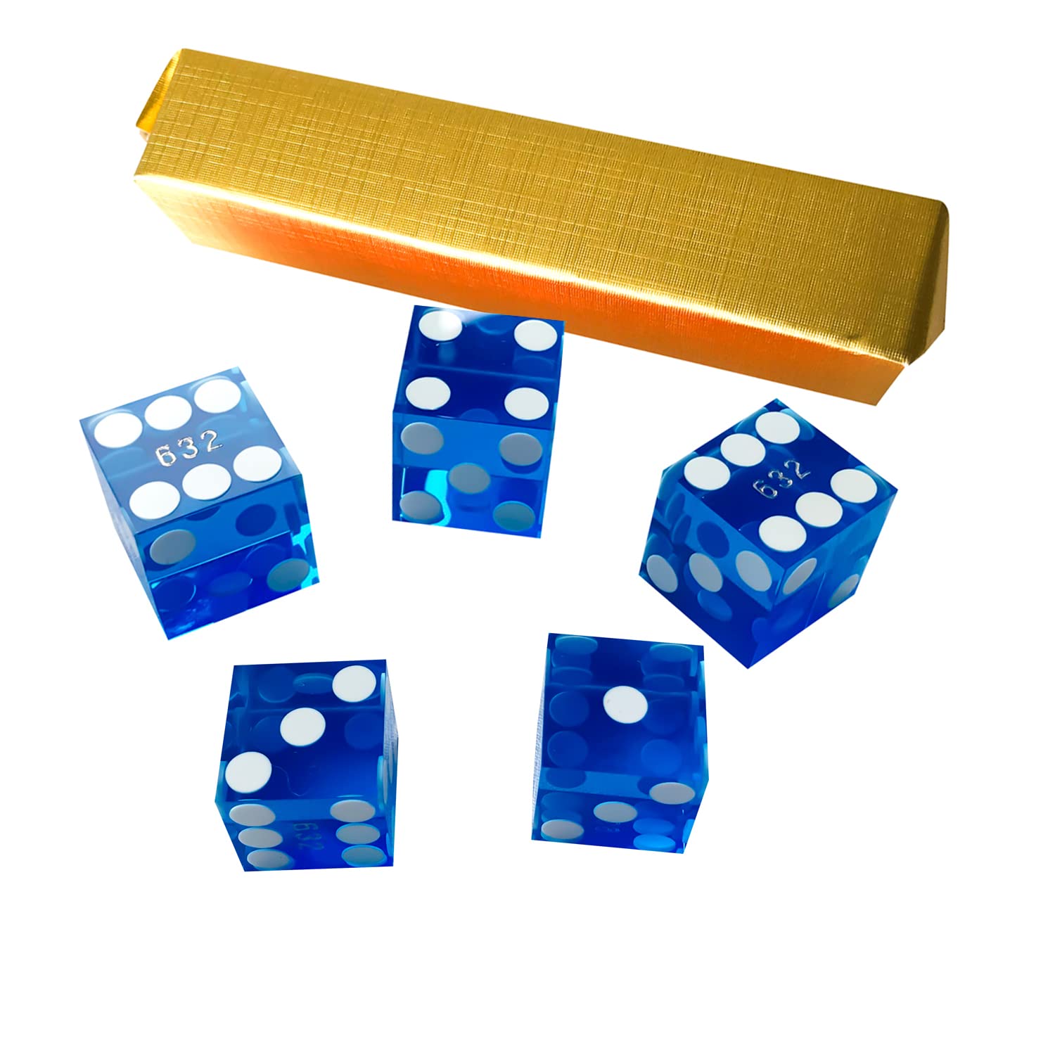 Yuanhe Set of 5 Grade AAA Precision 19mm Serialized Casino dice with Razor Edges and Corners - Blue …