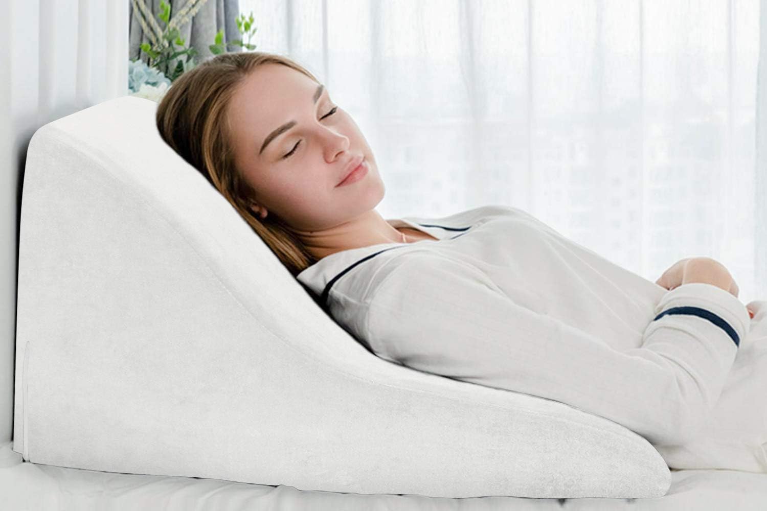 Bed Wedge Pillow - Helps with Acid Reflux, Gerd, Heartburn, Back & Knee Pain - Positioner Supportive Foam Pillow for Sleeping - with Washable Cover: Health & Personal Care