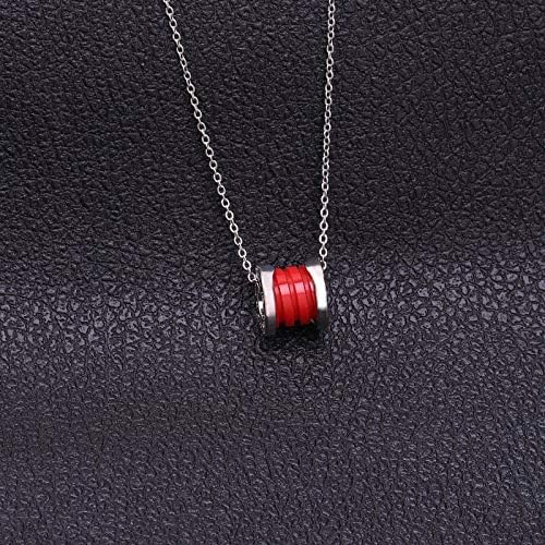 YChoice of Lovely Cosmetics Toy Ladies Vintage Ceramic Pendant Titanium Steel Clavicle Chain Necklace-Sliver Chain Red
