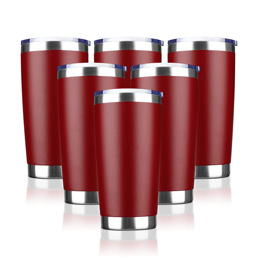 EcoMozz 20oz Tumbler Bulk Stainless Steel Vacuum Insulated Tumblers with Lid Double Wall Travel Mug, Durable Powder Coated Coffee Cup, Suitable for Ice Drinks and Hot Beverage (Red 6pack) Image