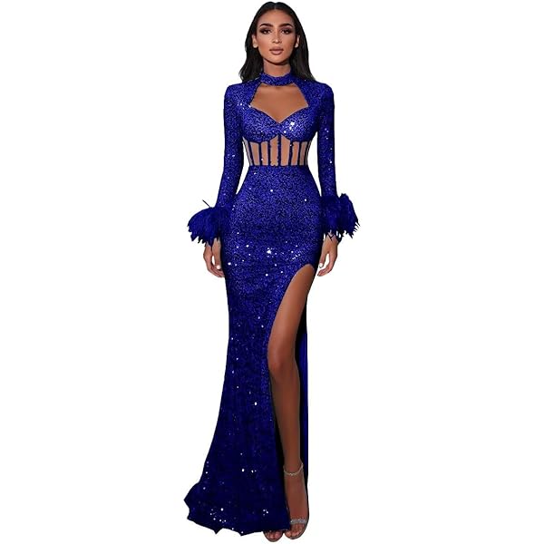 Amazon.com: Gold Lace Embroidery Long Illusion Sleeves African Mermaid Prom  Party Cocktail Dresses with High Slit Royal Blue 0: Clothing, Shoes &  Jewelry