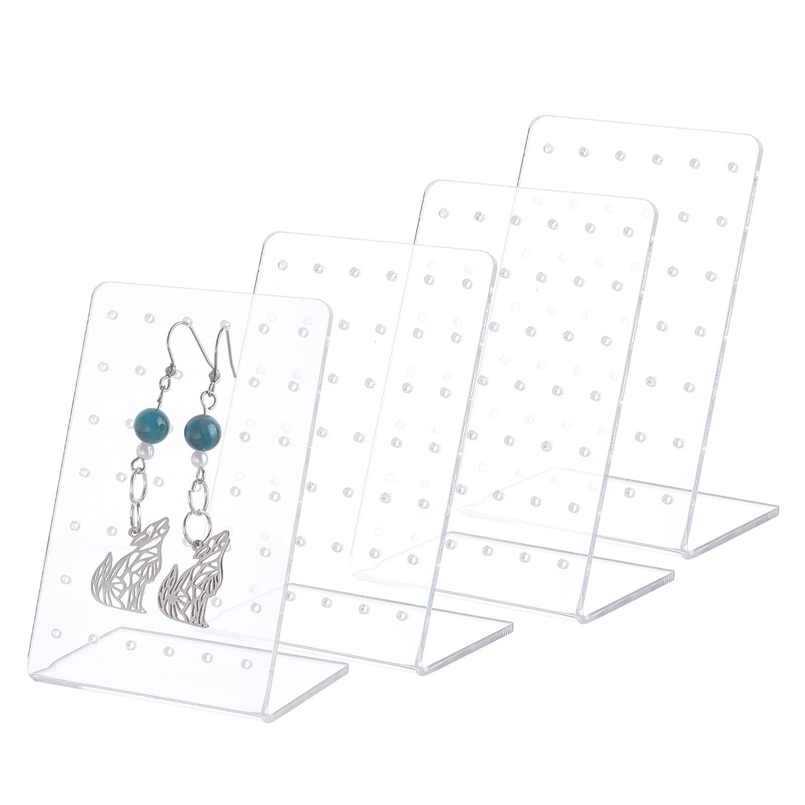 PH PandaHall 4 Pack Earring Holder, 42 Holes Ear Studs Display Stand L-Shape Earrings Jewellery Show Rack Stand Organizer Plastic Display Showcase