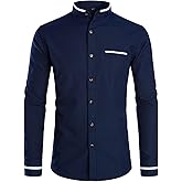 ZEROYAA Mens Hipster Mandarin Collar Slim Fit Long Sleeve Casual Button Down Oxford Dress Shirt with Pocket