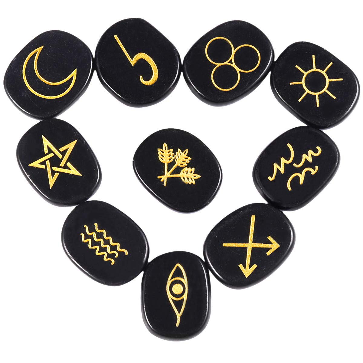 KYEYGWO Black Obsidian Witches Runes Set, Rune Stones with Engraved Gypsy Wiccan Pagan Symbol for Divination Meditation Healing