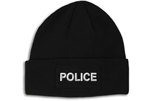Patch Beanie Police Block Style Skull Cap Hats for Men & Women Acrylic Winter Hats One Size