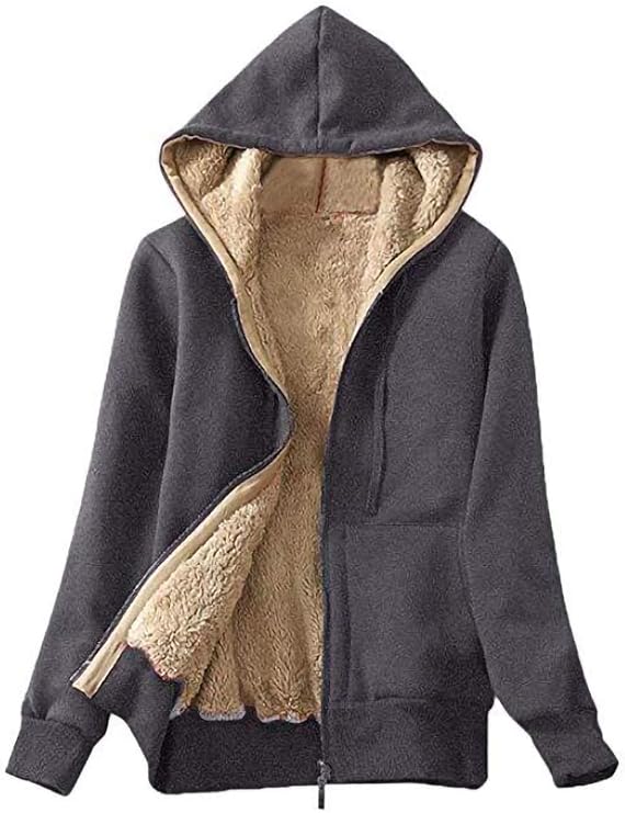 Anna-Kaci Women's Solid Thick Sherpa Fleece Lined Zip Up Pockets Hoodie ...