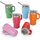 STFALI Cute Shot Glasses with Handle 3 oz, Mini Shot Tumbler with Lid and Straw, Kawaii Insulated Tumblers for Espresso Coffee Spirits Cute Stuff Funny Gifts, 6 Pack