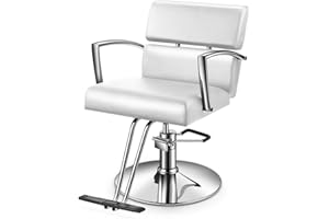 Baasha Comfortable White Styling Chair with Ergonomics Vented Back Design, Professional Hair Salon Chair with Heavy-Duty Stainless Steel Frame, Premium Stylist Chair with Smooth Lift Hydraulic System