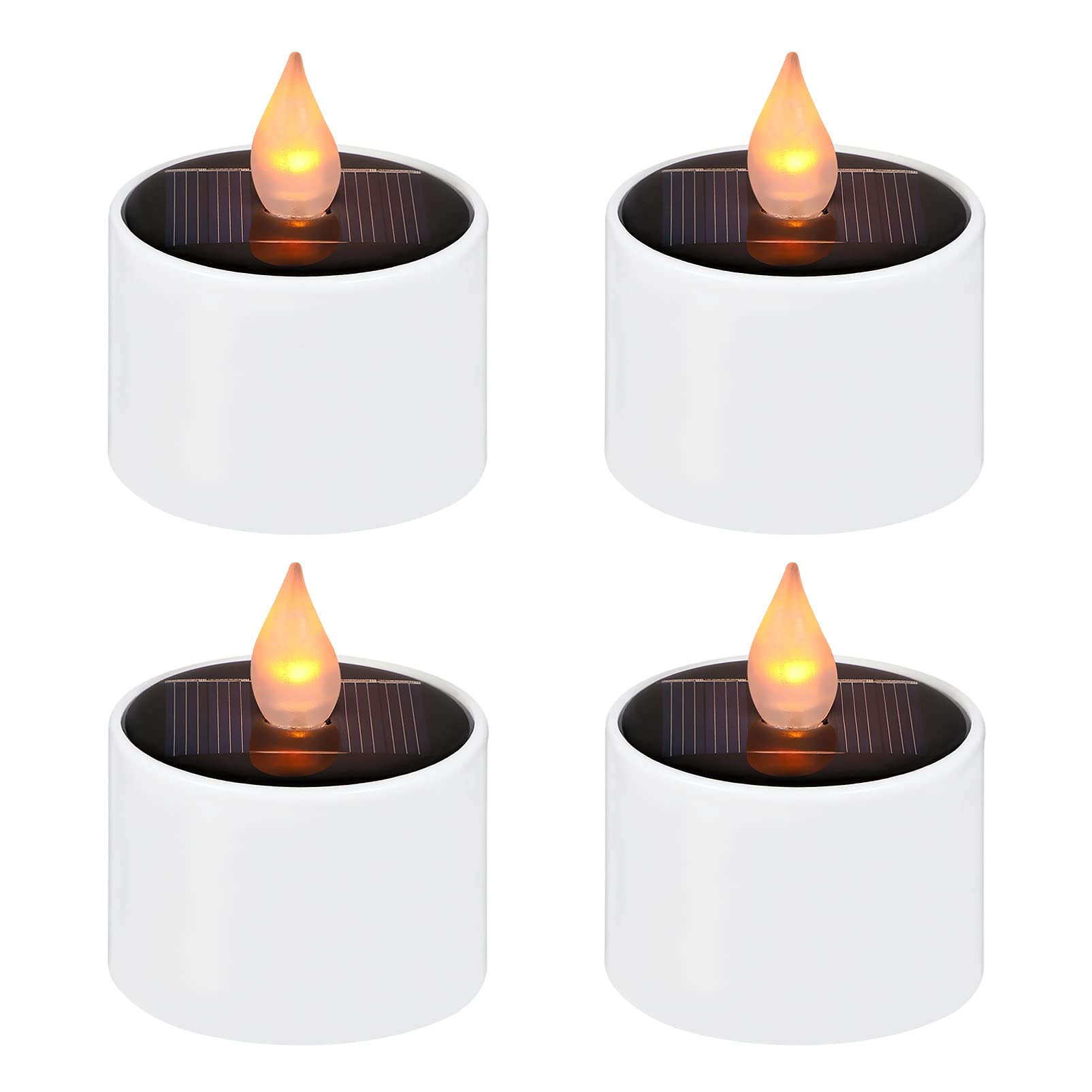 OSALADI 4pcs Solar Powered LED Candle Lights Flicker Flameless Candle Lamps Watarproof Electronic Tealight Candle for Christmas Wedding Birthday Decorations