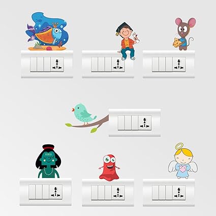 Rawpockets Switch Board Wall Sticker (PVC Vinyl, 0.99 cm x 15 cm x 15 cm, Set of 7)