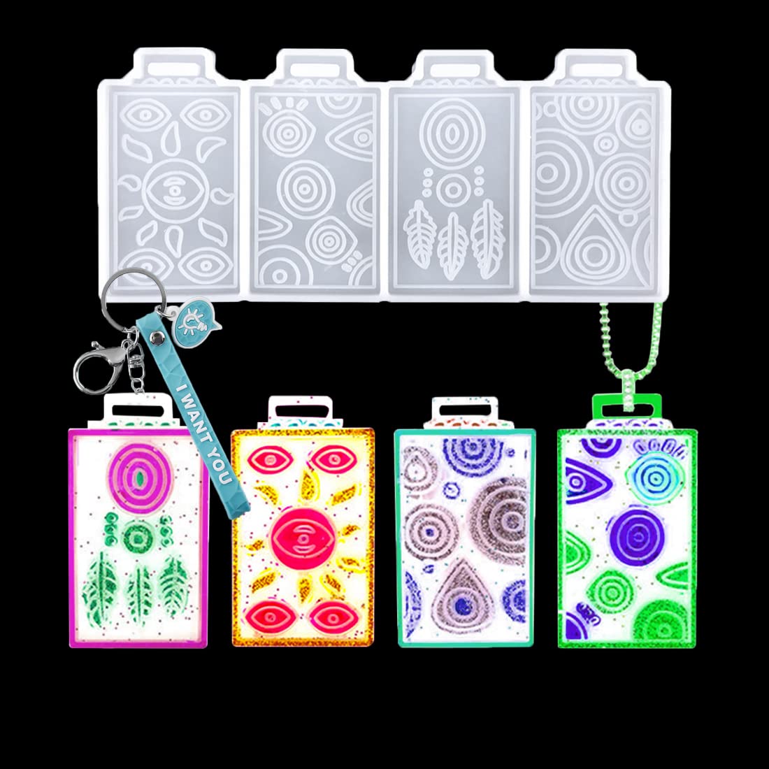 Voyyphixa Evil Eye Pendant Mould, Hanging Tags Resin Moulds with Hole, Jewery Making Molds Silicone, Rectangle Epoxy Resin Casting Molds for DIY Necklace, Earrings