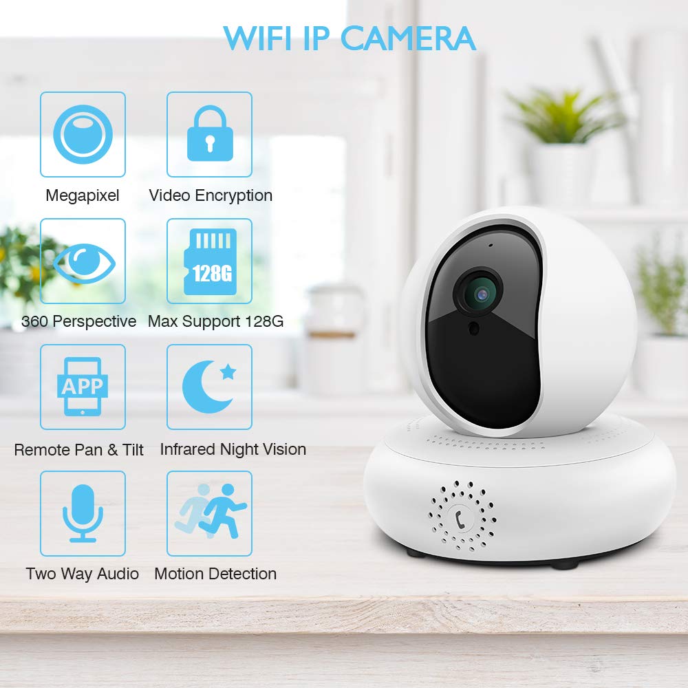 IP Camera, 1080P HD Wifi Camera Home Security Camera with Night Vision, Motion Detection, 2 Way Audio, Indoor HD Surveillance Camera Support 128GB Micro SD/Tilt/Zoom Monitor for Pet/Baby Monitor