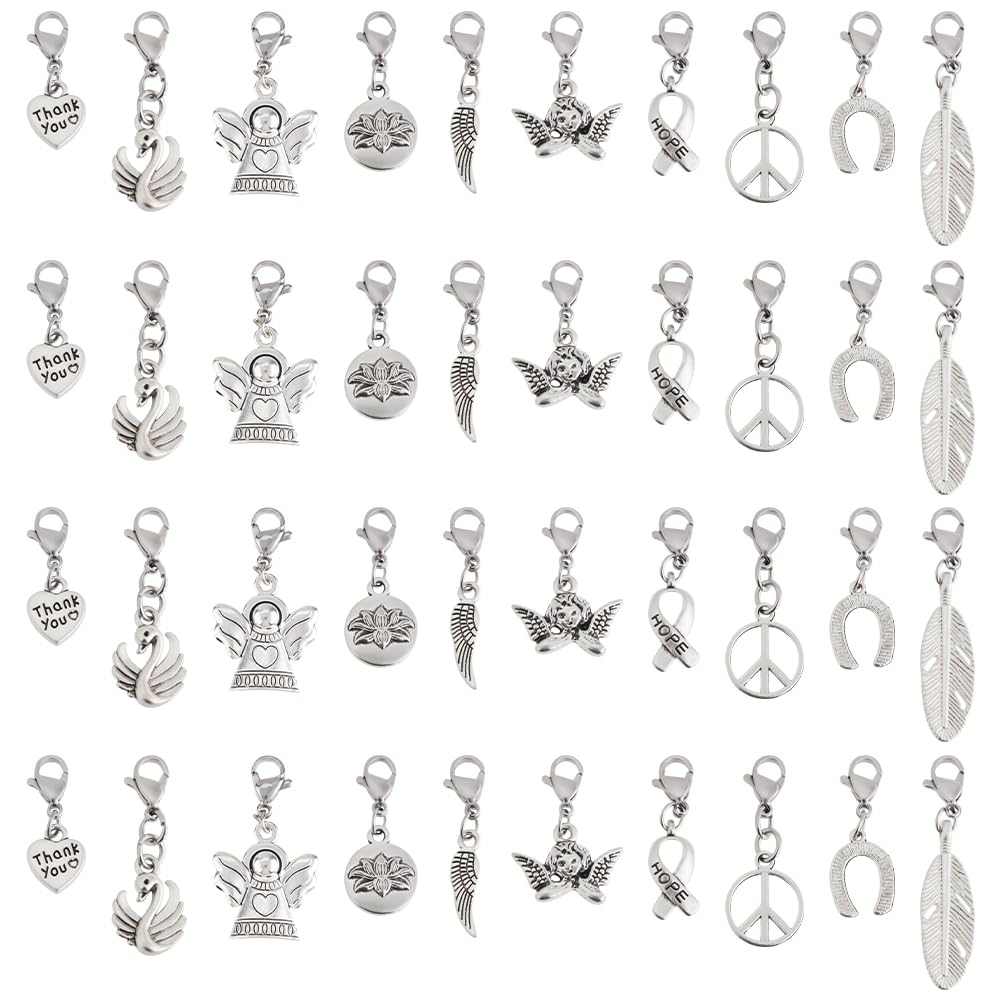 SUNNYCLUE 1 Box 40Pcs Alloy Knitting Markers Charms Lobster Claw Charms Bulk Cute Metal Silver Crochet Stitch Removable Clip On Horseshoe Charm for Knitting Weaving Sewing Accessories Diy Craft Supply