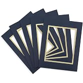 Golden State Art 5 Pack Double mat 11x14 for 8x10 Photo Blue Over Gold | Acid-Free Pre-Cut Mat 7.5x9.5 Opening White Core Bevel Cut 8 Ply Double Mat adds elegant depth to framed photos and artwork