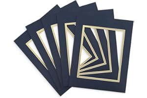 Golden State Art, 11x14 Double Mats for 8x10 - for Photos, Pictures, Frames - Acid-Free, 5 Pack, Dignity Blue Over Old Gold