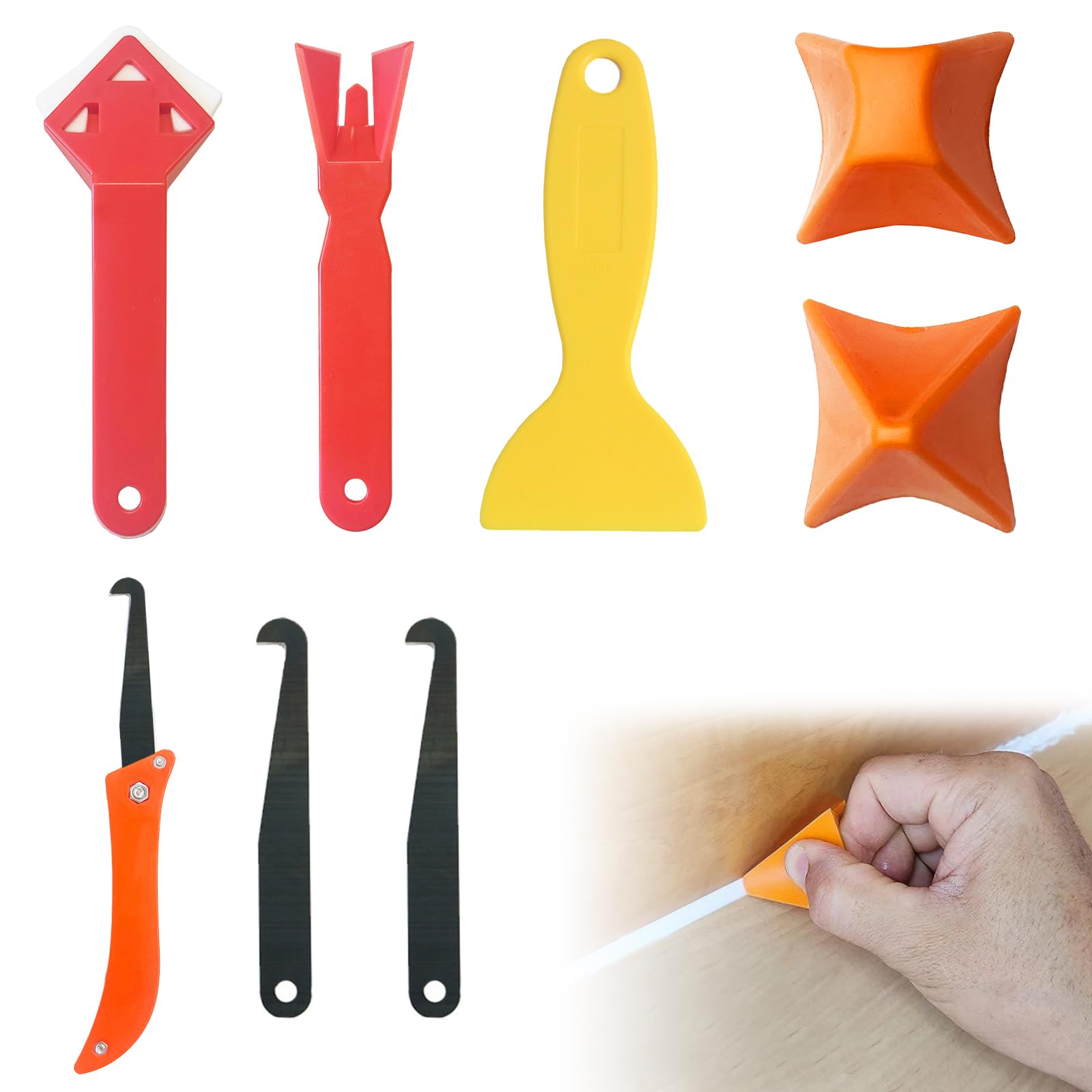 8Pcs Silicone Caulking Tool, Silicone Sealant Tool, Reusable Caulking Tool Kit, Silicone Applicator Tool Finishing for Kitchen, Bathroom