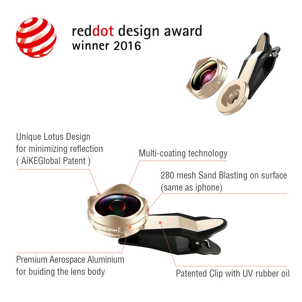 iPhone Lenses Kit - Universal 2 in 1 120°Wide Angle Lens & 15X Macro Lens, Cell Phone Camera Lens for iPhone 7/7 Plus/6s/6s Plus/6/5, Samsung Galaxy & More, Buy 1 Get 1 Free (Gold)