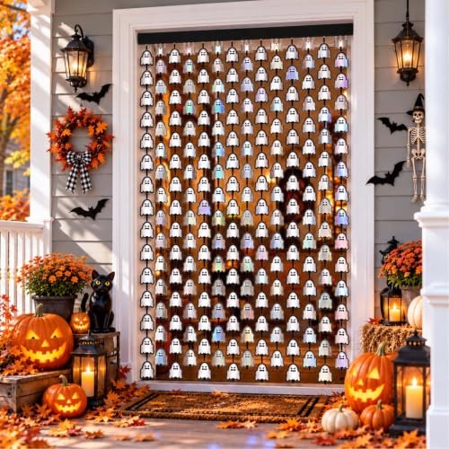 Halloween Ghost Fringe Curtains, 2 Pack, 3.3 x 6.6 FT, Black and Silver at Amazon