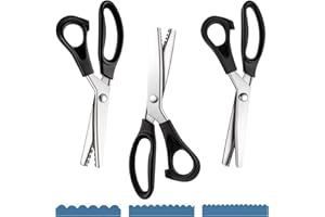 Lanties 3 Sizes Pinking Shears for Crafting and Paper Cutting, 3mm, 5mm, 7mm Scalloped Scissors, 9.3'' Zig Zag Scissors Handheld Serrated Jagged Dressmaking Supply for Leather Fabric Craft Paper