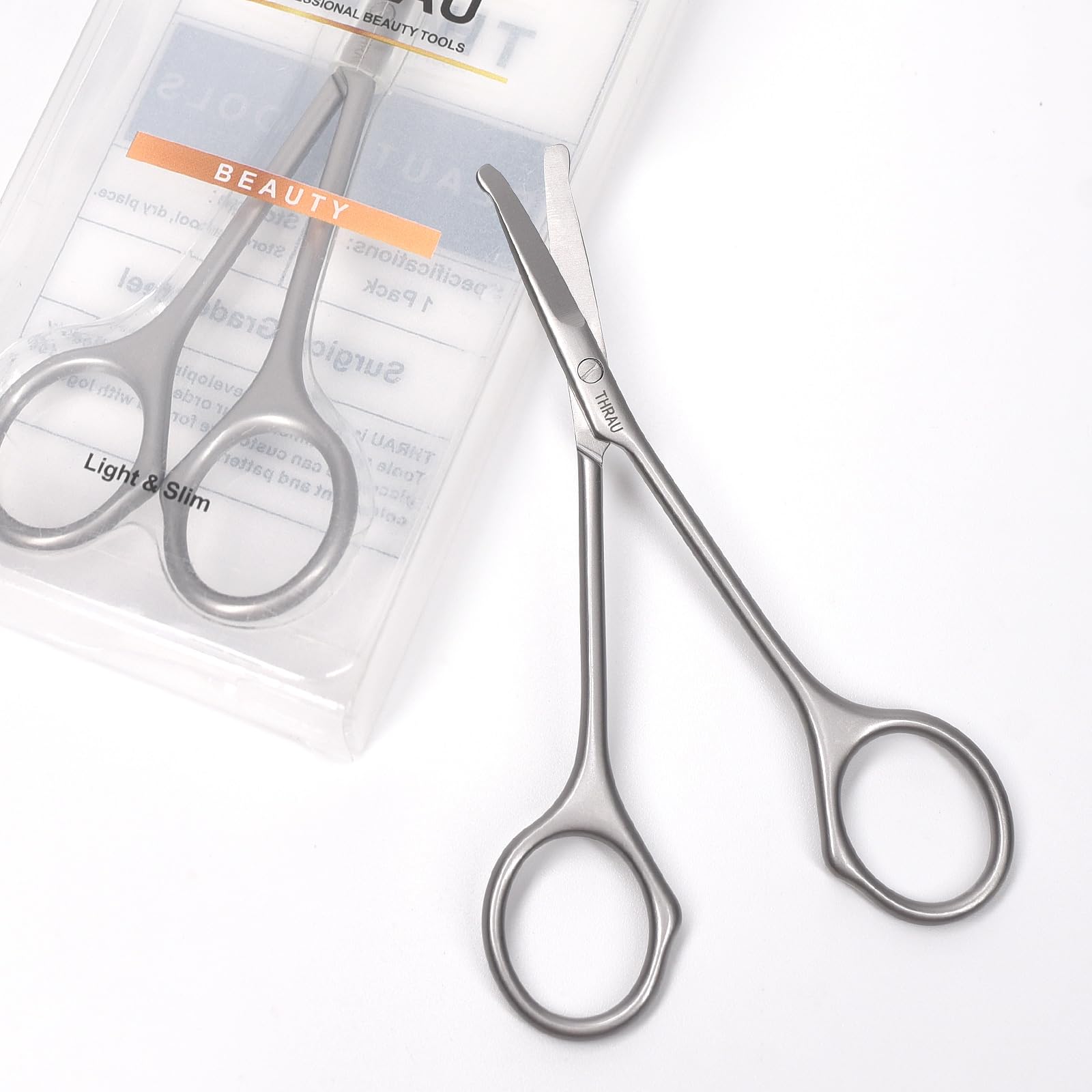 THRAU Small Scissors for Mustache & Beard, Nose Hair Scissors Round Tip Design, Grooming Scissors for Hair, Nose, Eyebrow Trimming, Mustache