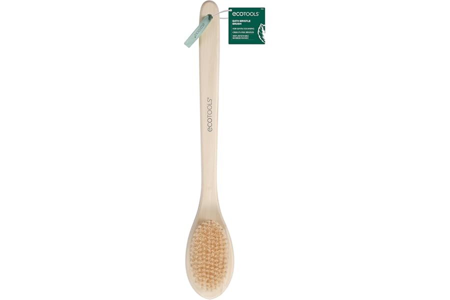 EcoTools Bath Bristle Brush, Bath Brush with Long Handle, Cleanse Back & Hard-to-Reach Areas, Eco Friendly Shower Brush for Exfoliating, Cruelty Free Nylon Bristles, Vegan, 1 Count