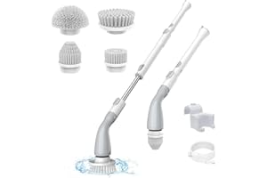 TUYU Electric Spin Scrubber with 4 Replaceable Brush Heads, 2023 New Cordless Cleaning Brush, Adjustable Extension Handle Electric Cleaning Brush for Bathroom, Tub, Tile