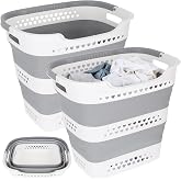 2 Pcs Collapsible Laundry Baskets for Clothes, 43L Plastic Laundry Hamper for Dorm Bedroom, Space Saving Pop-Up Laundry Hampe