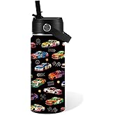 Car Gifts for Boys - 16 oz Water Bottle with Straw Lid, Stainless Steel Insulated Bottle, Leak Proof, BPA-Free, Racing Car Sport Water Bottles for School, Travel, Cars Children Birthday Gift Cup(1pc)