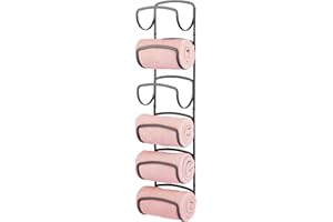 mDesign Metal Towel Shelves – Towel Rack for The Bathroom with 6 Compartments – Practical Bathroom Accessories for Both Large and Small Towels – Black