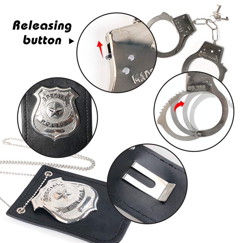 3 Otters 6PCS Police Pretend Play Toy Set for Kids, Toddler Boys Police Costume Including Metal Handcuffs Police Badge Baton Sunglasses Whistle, Christmas Stocking Stuffers for Boys