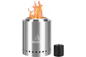 BLOCE Tabletop Fire Pit, Camping Stove, Smokeless Firepit for Outdoor & Patio with Portable Travel Bag, Fueled by Pellets or Wood, Stainless Steel (8.3 x 7.5 in, Silver)