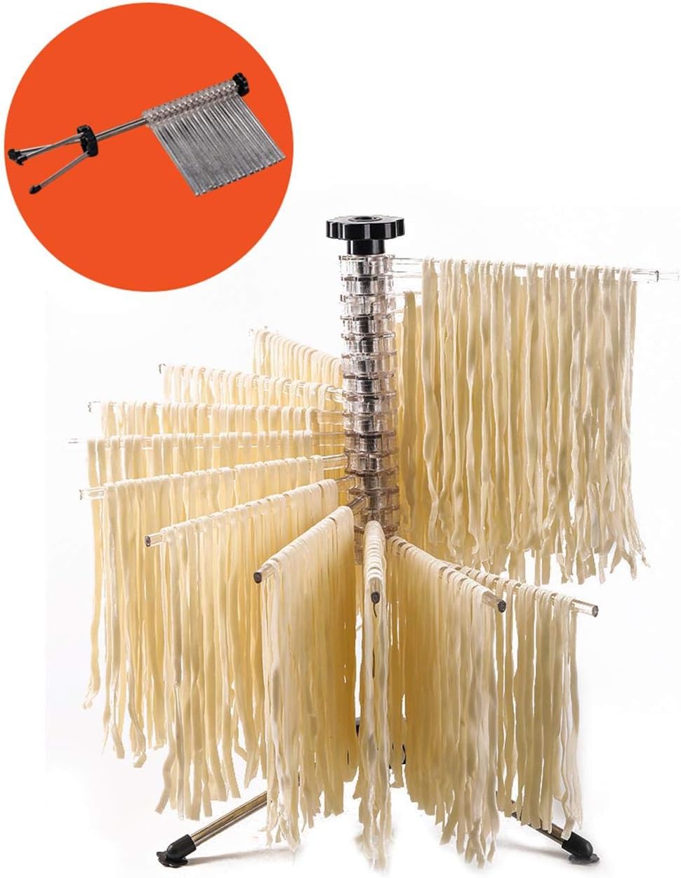 Foldable Pasta Drying Rack with 16 Food Grade BPA Free Rods, Long Spaghetti Fettuccine Noodle Dryer