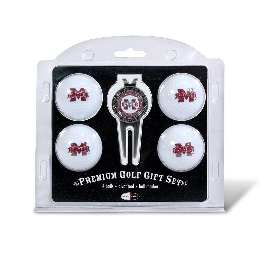 Team Golf NCAA Mississippi State Bulldogs 4 Golf Ball And Divot Tool Set Regulation Size Golf Balls (4 Count) & Divot Tool with Removable Double-Sided Magnetic Marker