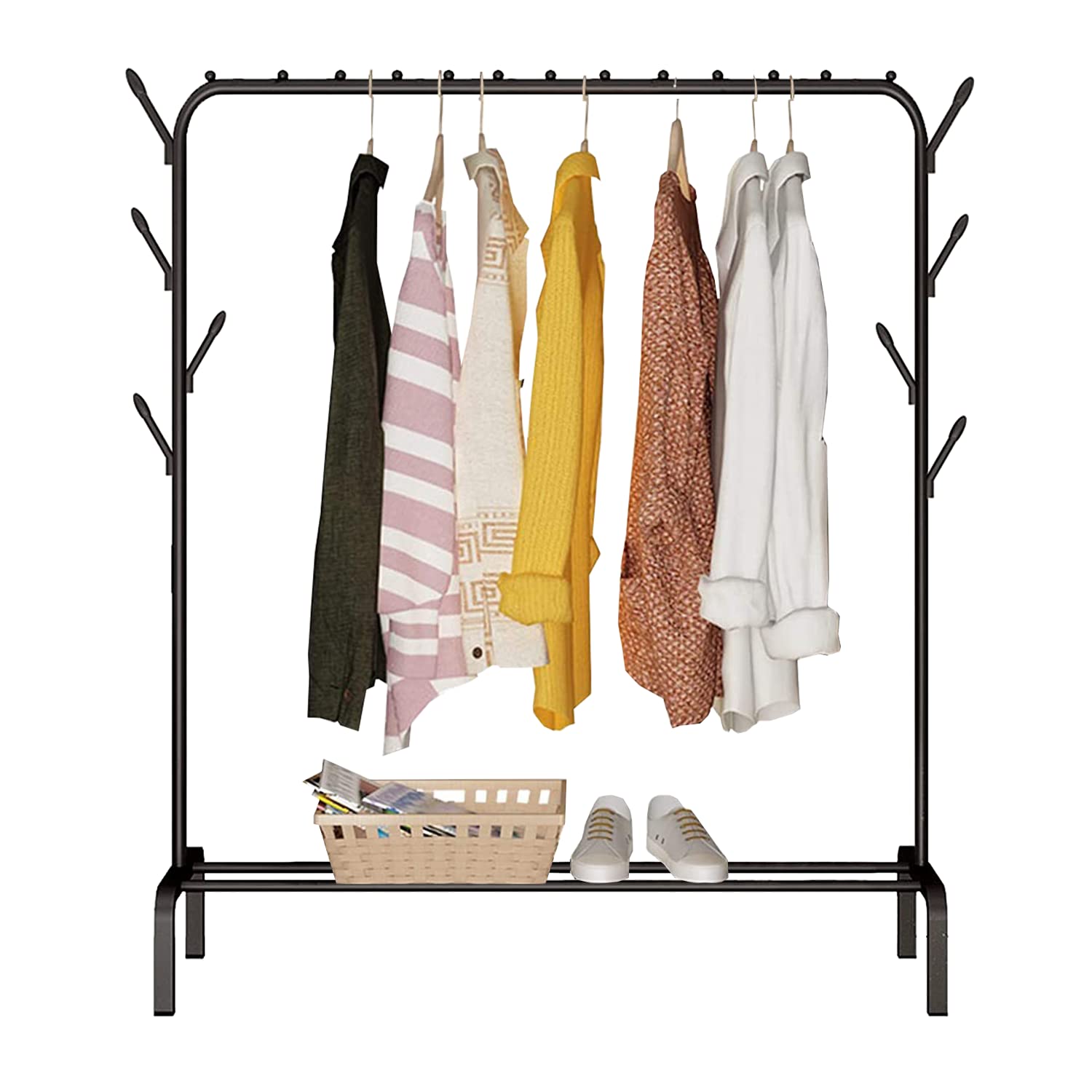 edihome, Clothes Rail, Rack for Bedroom, ‎122 x 39 x 148 cm; 2.1 kg, Heavy Duty, Metallic, with Shoe Holder, for Hanging Clothes, Skirts, Shirts, Trousers (Black)