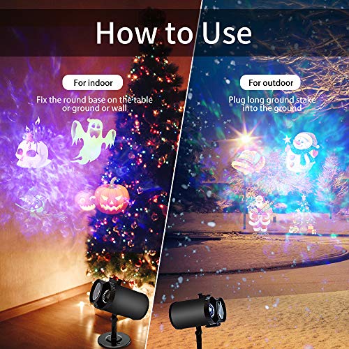 Christmas Projector Lights, 2-in-1 Moving Patterns with Ocean Wave LED Landscape Lights Waterproof Outdoor Indoor Xmas Theme Party Yard Garden Decorations, 16 Slides 10 Colors