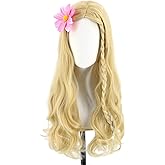 Topcosplay Blonde Wig Long Wavy with Braids Halloween Costume Party Wig
