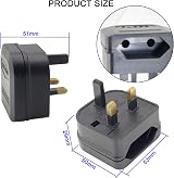 Casoter EU to UK Plug Adaptor 5A Fuse 2-Pin to 3-Pin 3 Pack Black view 2