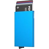 VULKIT Pop Up Wallet, Slim Minimalist Credit Card Holder For Men and Women RFID Blocking Mini Metal Case Blue